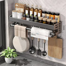 Elegante rack de condimentos de cozinha montado na parede com caixa de armazenamento Suporte multifuncional para utensílios domésticos com dispensador de vinagre de óleo