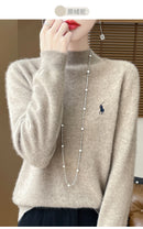 2025 Outono/Inverno Feminino Novo Moletom Com Capuz De Caxemira Elegante Bordado Meio Alto Gola Macia Caxemira Explosiva100% Lã Australiana