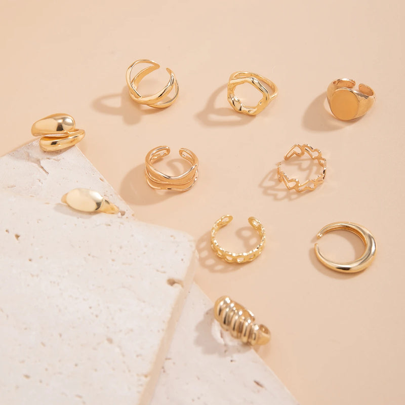 Lacteo Trendy Geometric Cuff Rings Set para Mulheres Metal Ajustável No Dedo Anel Senhoras Moda Declaração Jóias Festa Novo