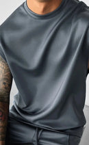 2025 Verão novo masculino moda esportiva calças casuais colete conjunto solto sem mangas T-shirt conjunto de cor sólida