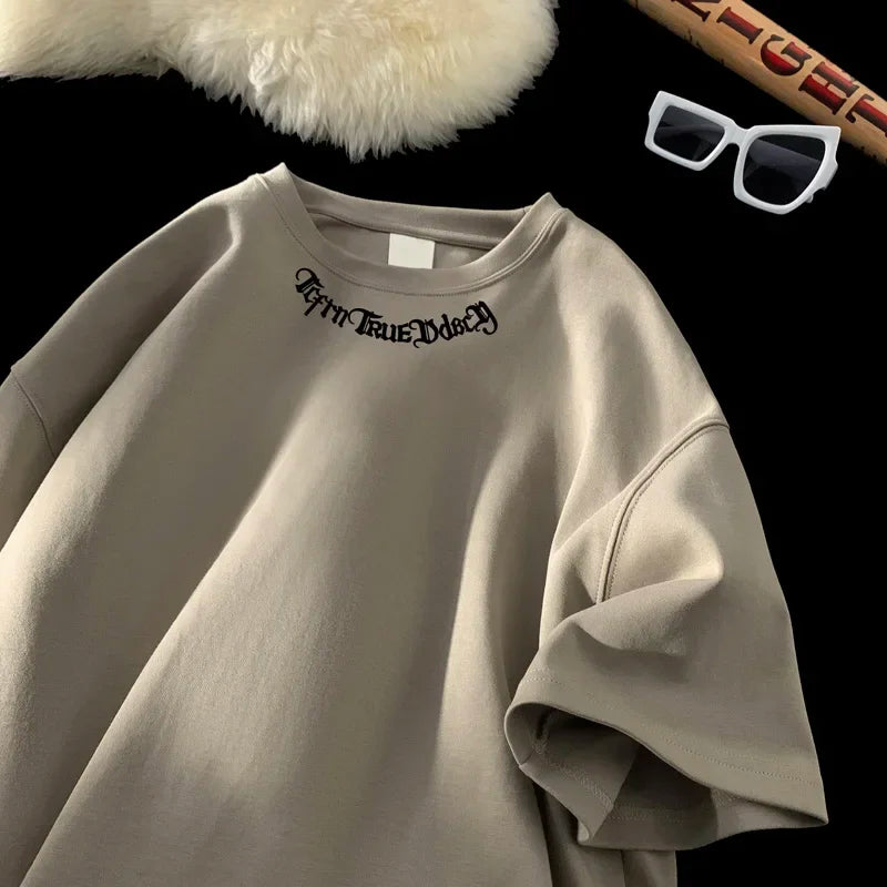 Camisetas grandes masculinas, camiseta branca de algodão 5XL para homens, casual, verão, moda, estampa de letras, gola, camisetas, roupas masculinas