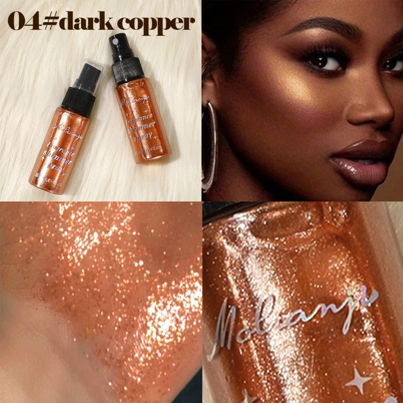 Spray Iluminador com Glitter Perolado, Óleo Loção