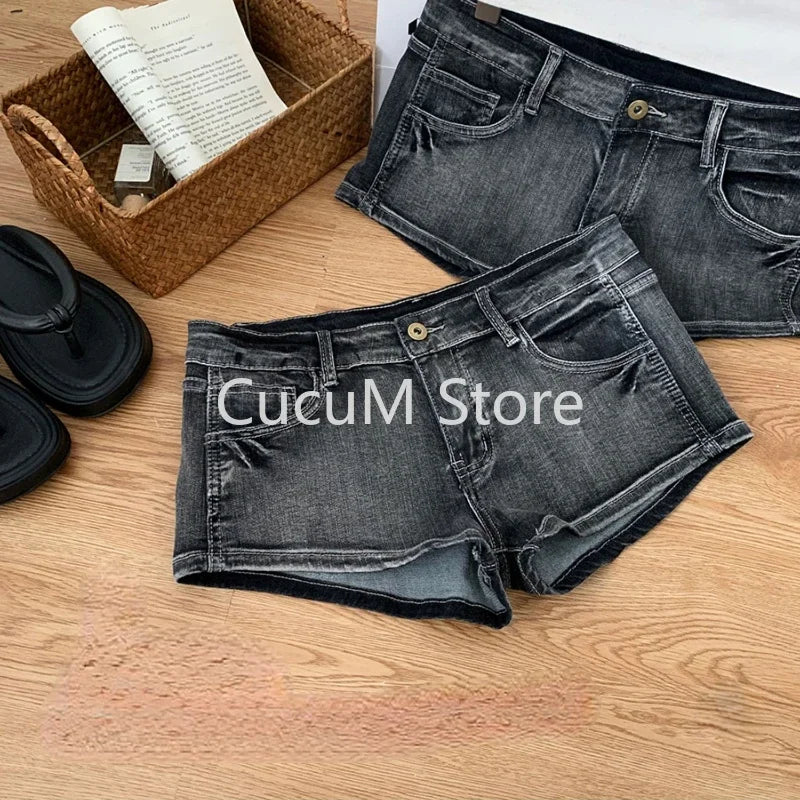 Verão Mulheres Y2k Streetwear Gyaru Harajuku Moda Grunge Vintage Coquette Cintura Baixa Cintura 2000 Shorts Jeans Calças Quentes Japonesas