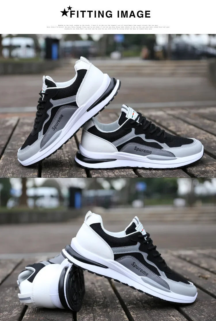 Sapatos masculinos respiráveis de verão 2024 Novos esportes casuais Web Running Student Branco Velho Sapatos da moda de altura aumentada