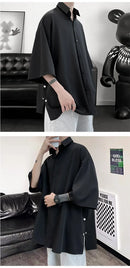 Camisa de manga curta de verão para homens de grandes dimensões preto branco camisa streetwear coreano solto camisas de seda de gelo dos homens camisa casual m-3xl