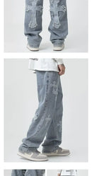 Calças da moda outono calças jeans cruzadas streetwear hip hop cintura baixa jeans largas para coreano Y2k calças cargo femininas