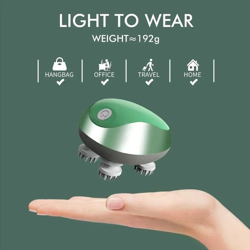 Massageador de Cabeça Elétrico de Silicone com Ventosa Magnética para Couro Cabeludo, Recarregável, Silicone para Ombro, Multifuncional, Amassamento e Vibração, Spa para Cabeça