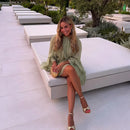 Mulheres elegantes verde irregular babados soltos mini vestido moda o pescoço manga cheia vestidos curtos primavera verão chique vestidos de senhora