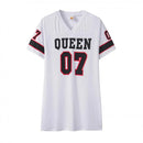 2024 Nova Moda Decote Em V Rainha Letras Vestido Estampado Manga Curta Basquete Estilo Esportivo Sexy Solto Roupas Femininas Streetwear