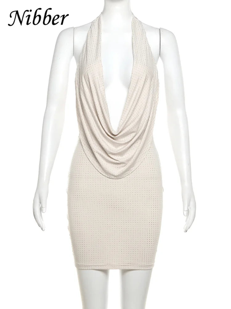 Nibber Diamante Colado Mini Vestido de Cor Sólida Moda Feminina Profundo Decote Em V Vestidos Sem Alças Tendência Feminina Streetwear Roupas