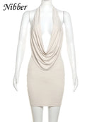 Nibber Diamante Colado Mini Vestido de Cor Sólida Moda Feminina Profundo Decote Em V Vestidos Sem Alças Tendência Feminina Streetwear Roupas