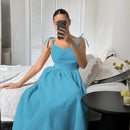 Vestido de cintura alta com suspensório respirável de algodão e linho Verão europeu e americano Novo estilo de férias saia longa para mulheres