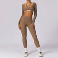 2 Peças Mulheres Treino Conjunto de Ioga Treino Sportswear Roupas de Ginástica Fitness Manga Comprida Crop Top Leggings de Cintura Alta Ternos Esportivos