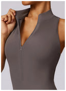 V Voltar Terno De Uma Peça Das Mulheres Macacão Esportivo Zíperes Yoga Macacão Backless Sportswear Mulheres Sleeveles Workout Bodysuits Feminino