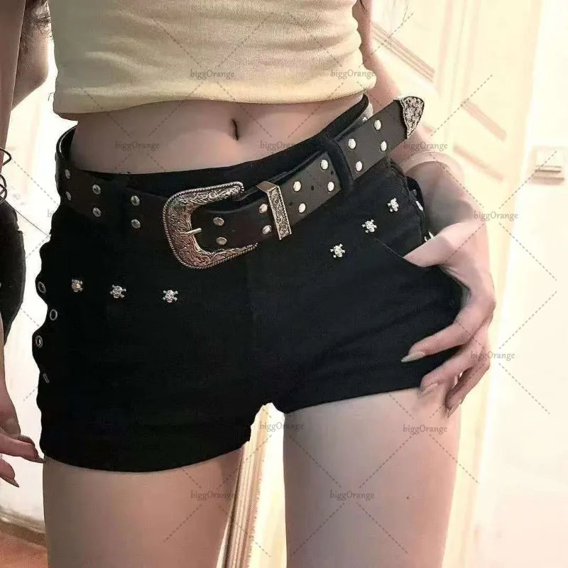 Personalidade Americana Hot Girl Y2K Harajuku Hip Shorts Pretos Hip Hop Moda Roupas Da Moda Salgueiro Nail Design Sexy Denim Shorts