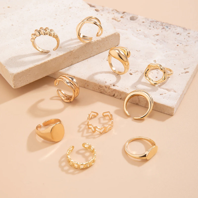 Lacteo Trendy Geometric Cuff Rings Set para Mulheres Metal Ajustável No Dedo Anel Senhoras Moda Declaração Jóias Festa Novo