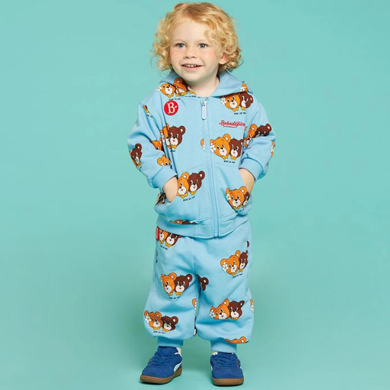 Conjunto de roupas infantis 2025 Nova Primavera Outono Meninos Meninas Cartoon Impresso Com Capuz Conjunto de Calças Casuais Crianças Roupas Casuais Sólidas