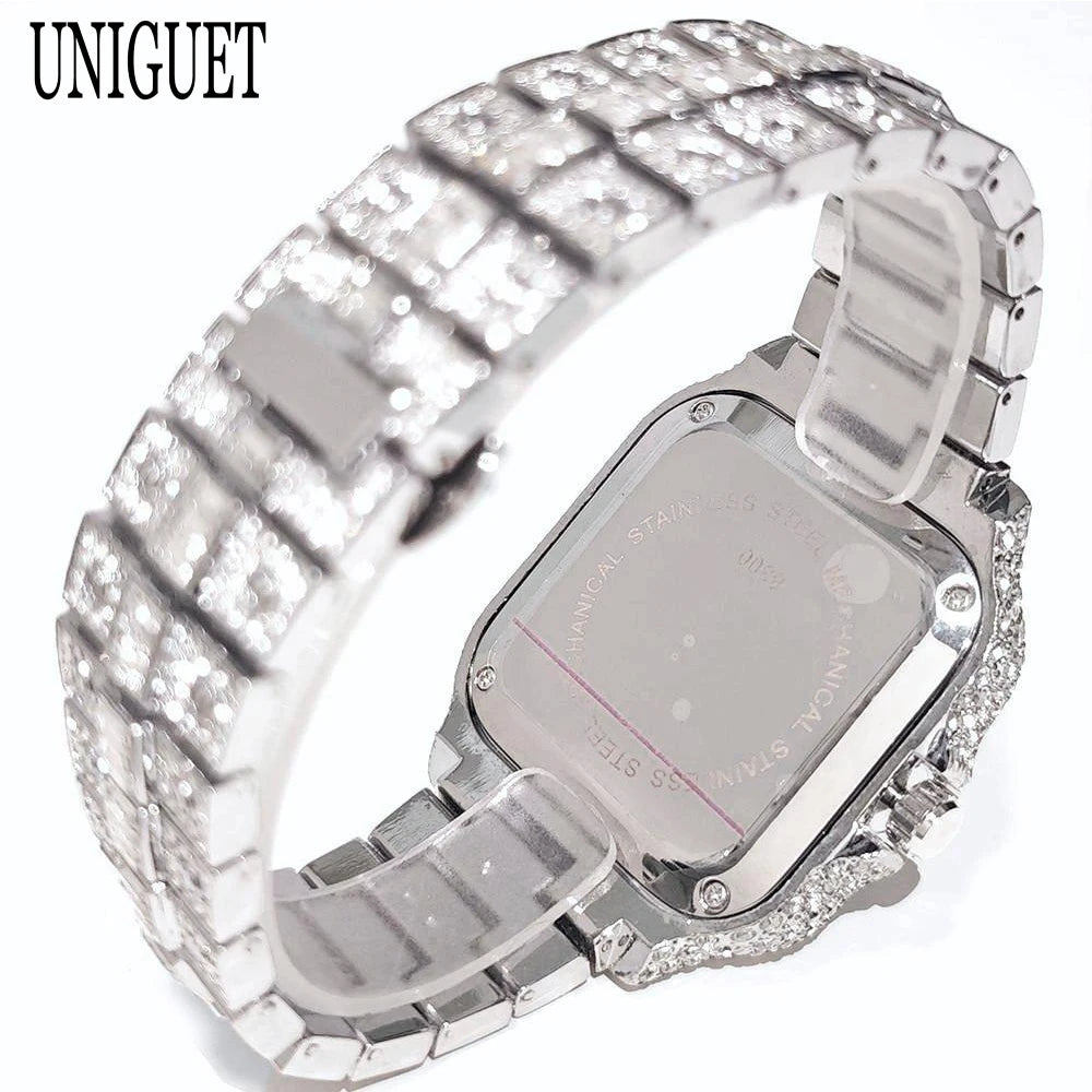 UNIGUET Relógio de Quartzo Azul Para Homens Moda Praça Iced Out Relógio Homem Hip Hop Diamante Jóias Relógio de Pulso Rock Boy Reloj Hombre