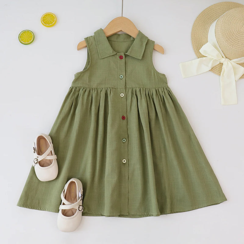 Urso Líder Novo Sólido Bebê Menina Vestido de Algodão Botão Crianças Vestidos de Verão Princesa Vestido de Festa Da Criança Meninas Vestido de Verão Roupas Infantis