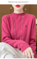 2025 Outono/Inverno Feminino Novo Moletom Com Capuz De Caxemira Elegante Bordado Meio Alto Gola Macia Caxemira Explosiva100% Lã Australiana