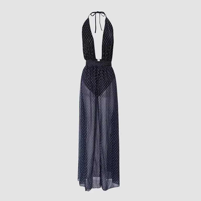 Mulheres Vestido de Festa 2024 Primavera Verão Mais Recente Casual Chique Sexy Diamante Padrão Sem Vivo Maxi Magro Férias Noite Saia Longa