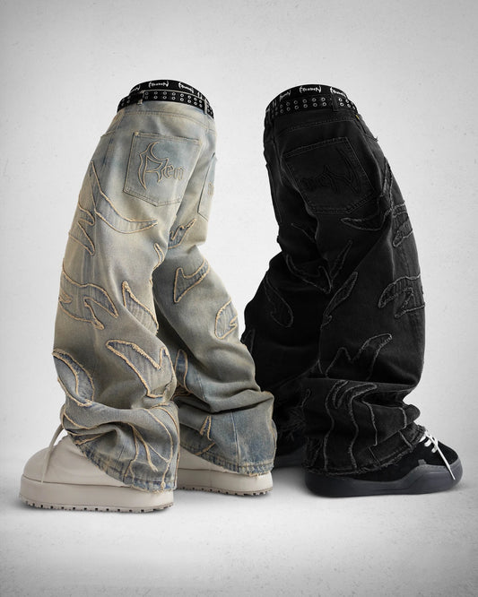 2024 Y2k Streetwear Retro Raw Edge Bordado Jeans Largos Homens Mulheres Moda Hip Hop Personalidade Patchwork Cintura Alta Calças Jeans