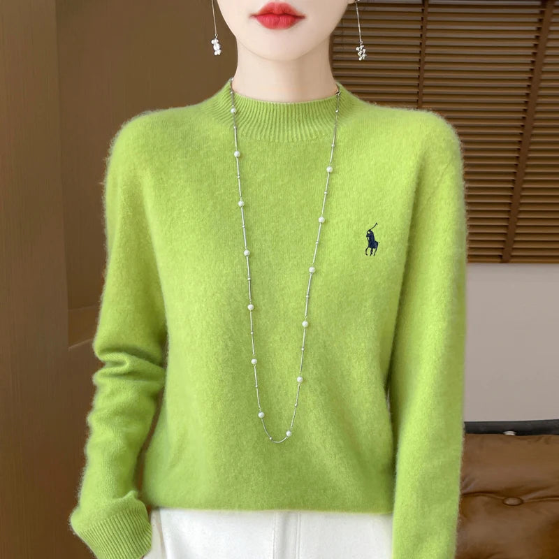 2025 Outono/Inverno Feminino Novo Moletom Com Capuz De Caxemira Elegante Bordado Meio Alto Gola Macia Caxemira Explosiva100% Lã Australiana