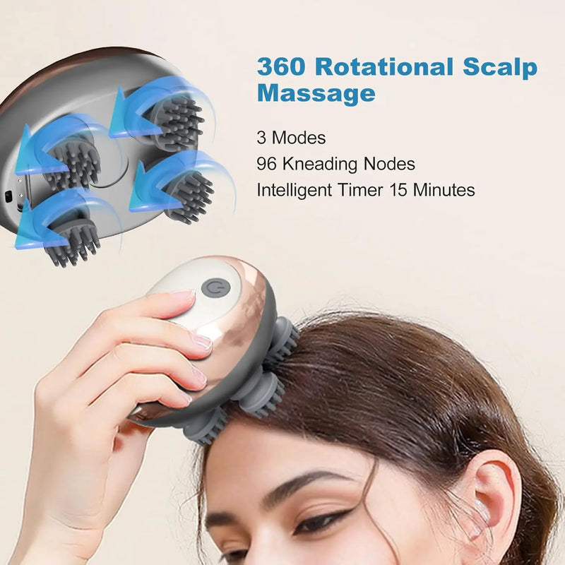Massageador de Couro Cabeludo Elétrico Portátil à Mão, Raspa-Cabeça para Massagem Corporal Completa, Limpeza Profunda e Relaxamento do Estresse.