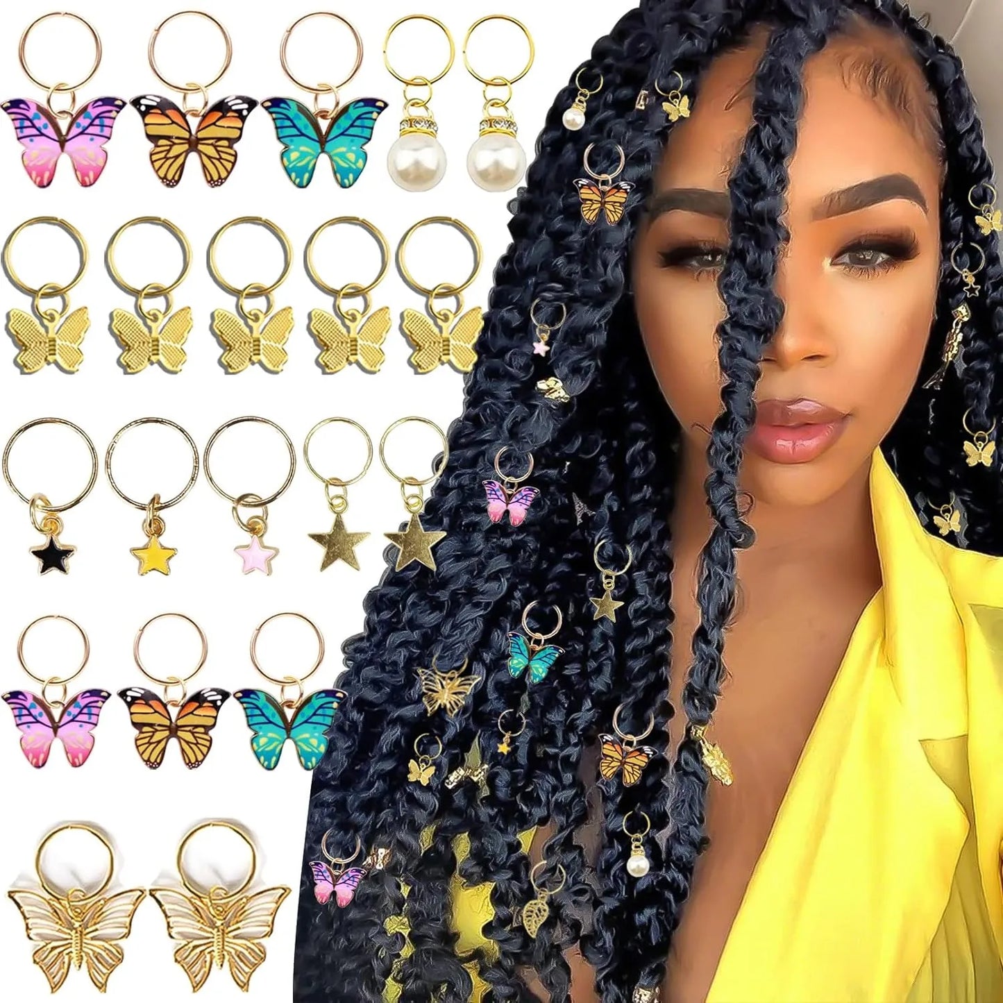 20 Peças Presilhas de Trança Borboleta Acessórios de Cabelo com Cristais Pingentes de Borboletas Coloridas Charme Pérola Brilhante Acessórios de Cabelo