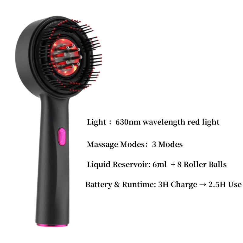 Escova de Cabelo com Luz Vermelha e Azul, Cuidados com o Cabelo, Massagem no Couro Cabeludo, Aplicador de Medicamento para o Couro Cabeludo 6/15ml, Sem Fio, Anti-Queda, Escova de Beleza