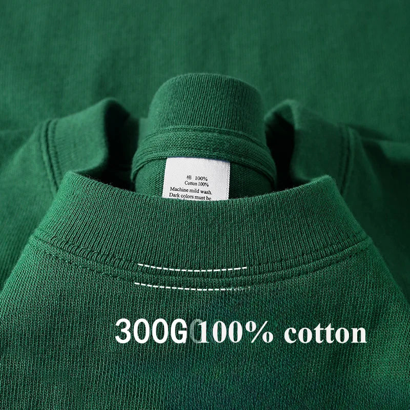 Camiseta de algodão de verão resistente 300 gramas algodão puro americano manga curta camiseta masculina casual base top camiseta grande