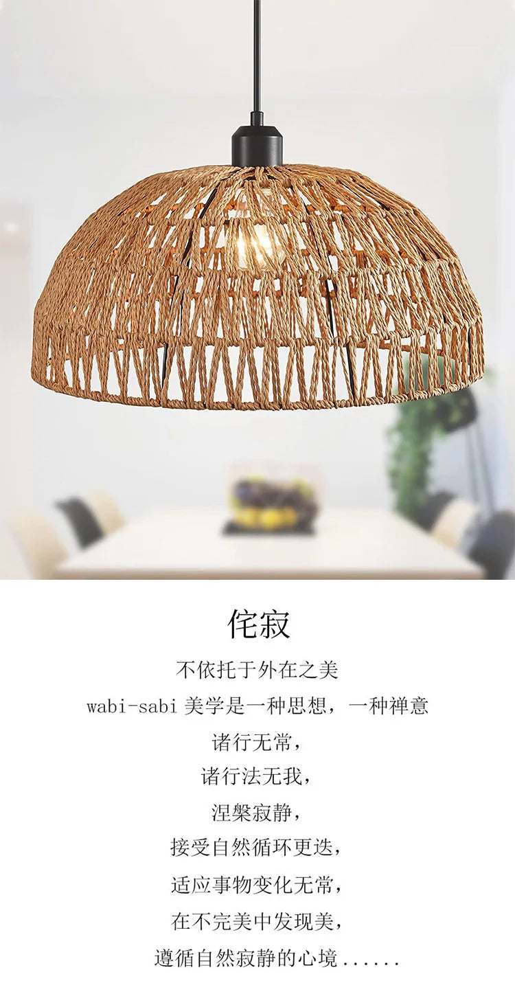 Mais novo estilo japonês corda de cânhamo tecida luzes pendentes B&B restaurante pastoral sala de chá pousada bar quarto rattan iluminação interna Quente