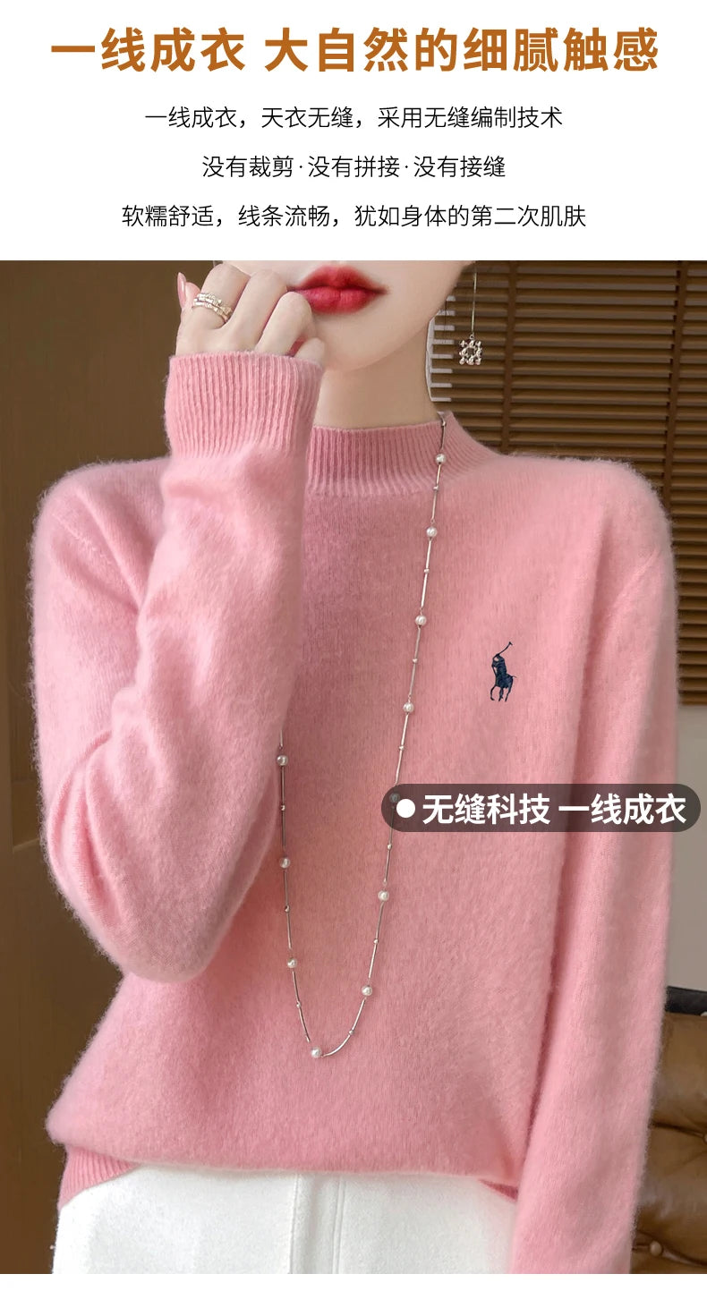 2025 Outono/Inverno Feminino Novo Moletom Com Capuz De Caxemira Elegante Bordado Meio Alto Gola Macia Caxemira Explosiva100% Lã Australiana