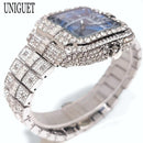 UNIGUET Relógio de Quartzo Azul Para Homens Moda Praça Iced Out Relógio Homem Hip Hop Diamante Jóias Relógio de Pulso Rock Boy Reloj Hombre