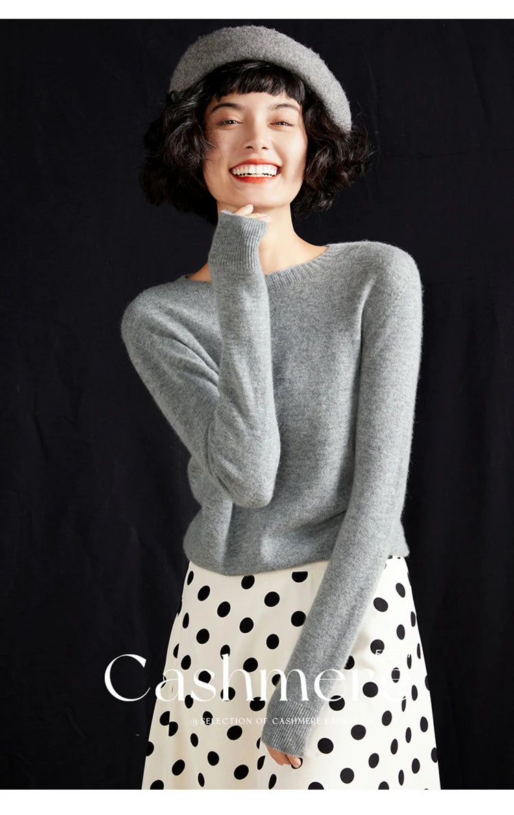 Pulôver feminino outono/inverno 100% puro suéter de caxemira casual suéter de malha gola redonda solto Tops básico versátil Blusa