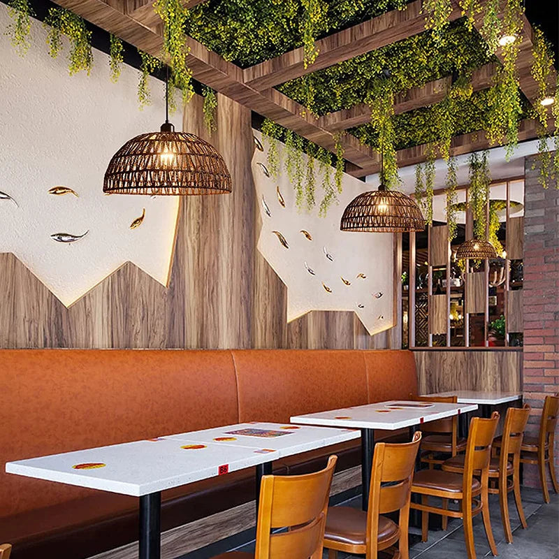 Mais novo estilo japonês corda de cânhamo tecida luzes pendentes B&B restaurante pastoral sala de chá pousada bar quarto rattan iluminação interna Quente