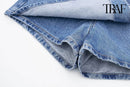TRAF Verão Feminino Novo Jeans Moda Street Wash Jeans Botão Frontal Mini Saia Sexy Slim Blue Jeans Saia Centenas de Calças