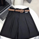 2024 Shorts de perna larga de verão para mulheres cintura alta casual algodão jeans calças curtas com cinto Shorts femininos coreanos da linha A da menina