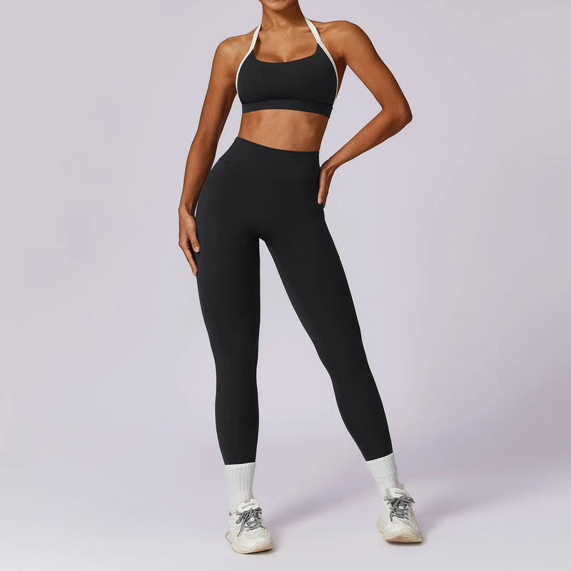 2 Peças Mulheres Treino Conjunto de Ioga Treino Sportswear Roupas de Ginástica Fitness Manga Comprida Crop Top Leggings de Cintura Alta Ternos Esportivos