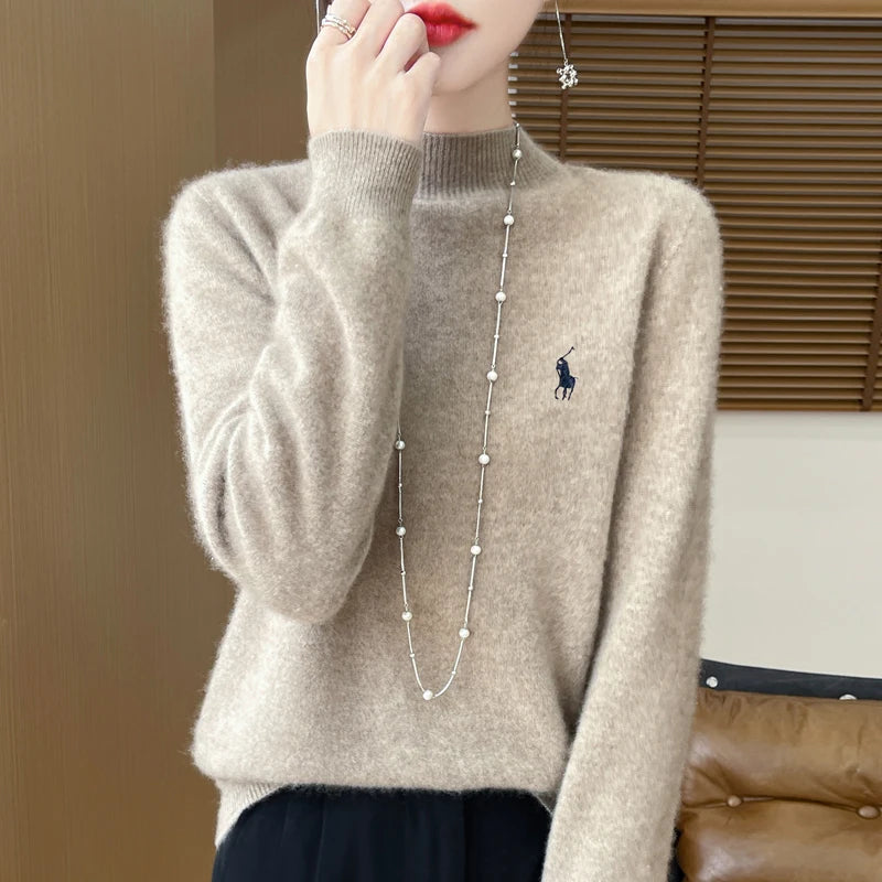 2025 Outono/Inverno Feminino Novo Moletom Com Capuz De Caxemira Elegante Bordado Meio Alto Gola Macia Caxemira Explosiva100% Lã Australiana