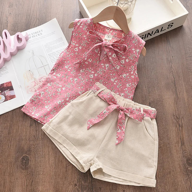 Novo Verão Bebê Meninas Roupas Crianças Sem Mangas Colete Shorts 2 Pçs/jogos Roupas Da Criança Infantil Moda Traje Crianças Fatos De Treino