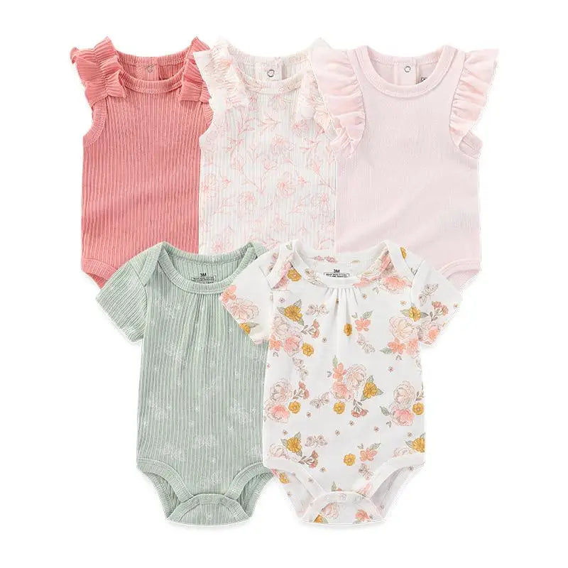 Kiddiezoom 5 Pçs/lote Quatro Estações Moda Dos Desenhos Animados de Manga Curta Do Bebê Menino Menina Bodysuits Macio 100% Algodão Recém-nascido Onesies Roupas