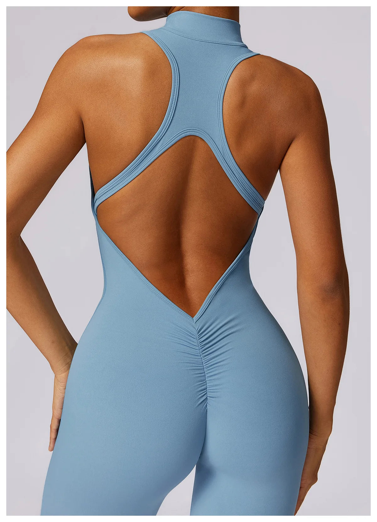 V Voltar Terno De Uma Peça Das Mulheres Macacão Esportivo Zíperes Yoga Macacão Backless Sportswear Mulheres Sleeveles Workout Bodysuits Feminino