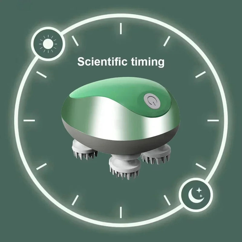 Massageador de Cabeça Elétrico de Silicone com Ventosa Magnética para Couro Cabeludo, Recarregável, Silicone para Ombro, Multifuncional, Amassamento e Vibração, Spa para Cabeça