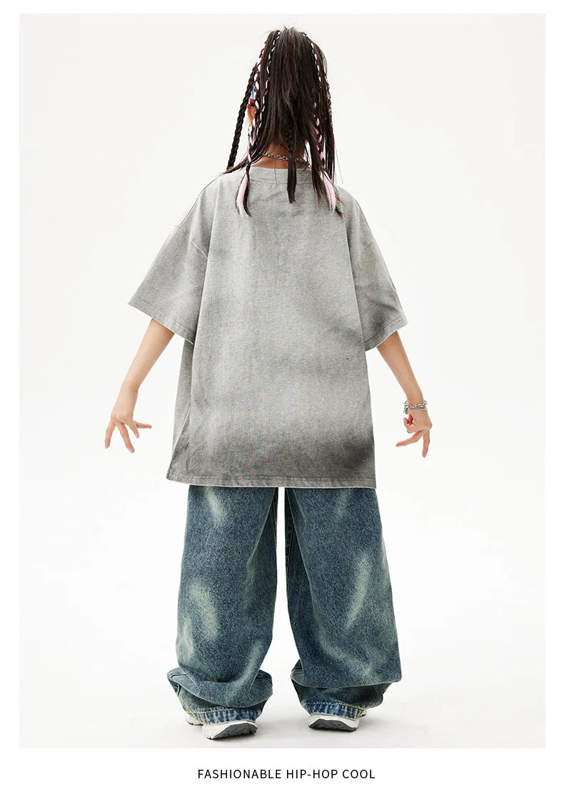 Meninas Meninos Hip Hop Dança de Salão Trajes 4 Crianças Cinza Camiseta Azul Denim Jeans Calças Jazz Dança Roupas Criança Palco Dancewear