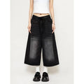 2024 Vintage Wash Whiskers Denim Shorts Mulheres Cintura Baixa Desgastado Desfiado Perna Larga Jeans Baggy Jorts Roupas Casuais de Verão