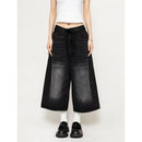 2024 Vintage Wash Whiskers Denim Shorts Mulheres Cintura Baixa Desgastado Desfiado Perna Larga Jeans Baggy Jorts Roupas Casuais de Verão