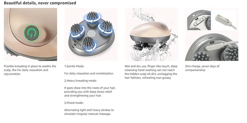 Massageador de Couro Cabeludo Elétrico Portátil à Mão, Raspa-Cabeça para Massagem Corporal Completa, Limpeza Profunda e Relaxamento do Estresse.