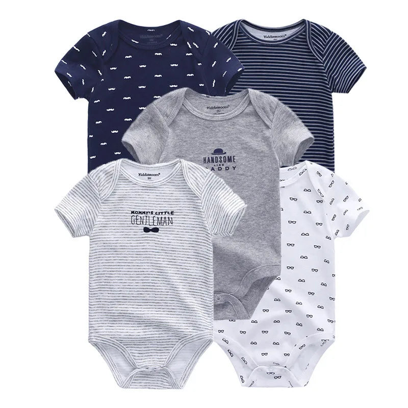 Kiddiezoom 5 Pçs/lote Quatro Estações Moda Dos Desenhos Animados de Manga Curta Do Bebê Menino Menina Bodysuits Macio 100% Algodão Recém-nascido Onesies Roupas