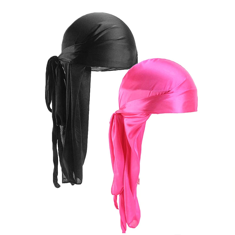2 pcs Durags de cetim de seda para homens Designer Long Tail Beanies Doo Rags Caps Du-rags para mulheres Gravata de cetim de seda Do Rags Cap para ondas